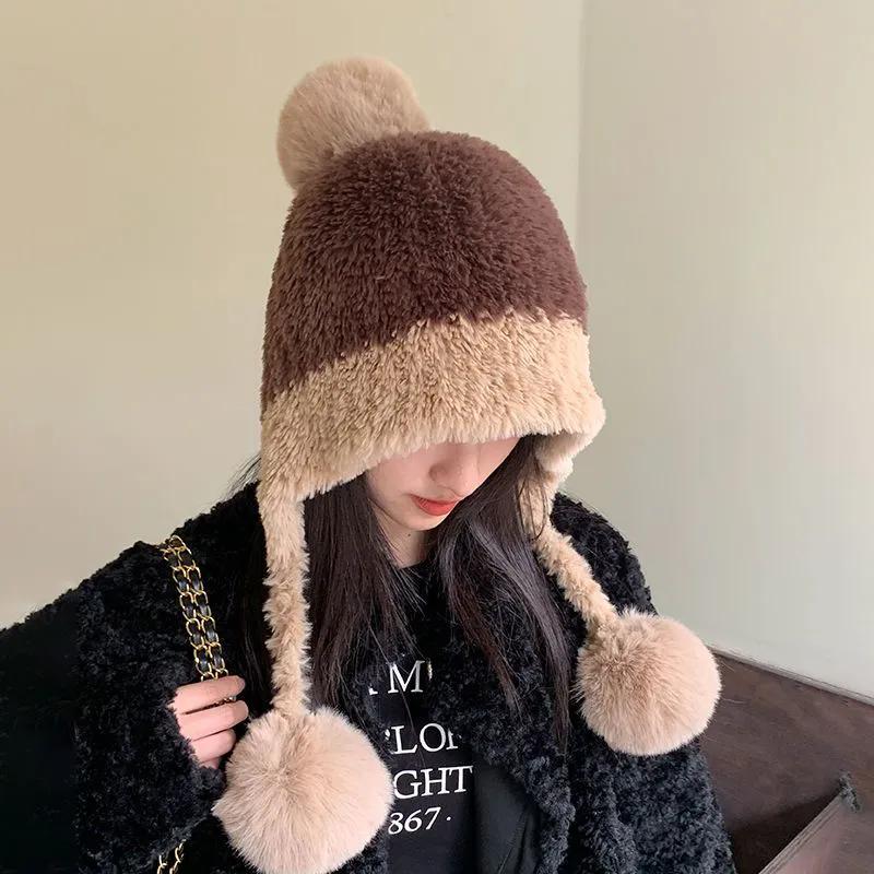 WTEMPO Winter Cute Faux Fur Ball Plush Hats Women Large Size Windproof Cold-proof Thick Warm Casual Soft Hats