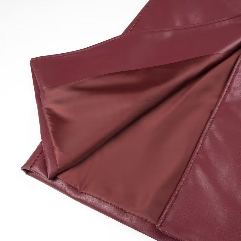 Europeisk og amerikansk dametrenchcoat i kunstskinn med belte og krage, høst-/vinterkolleksjon