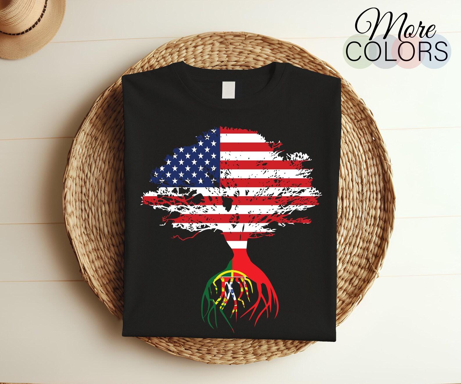 American Flag Portuguese Roots Portugal Flag T-Shirt, Portugueses, Portuguese Gifts, Portuguese Present Birthday, Portuguese Kids Adults Tee 100