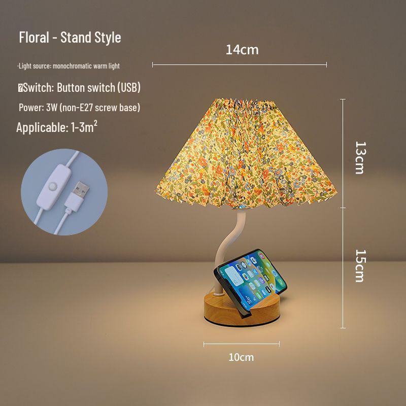 Multifunctional Pleated Bedside Table Lamp with Storage & Remote-Control Night Light