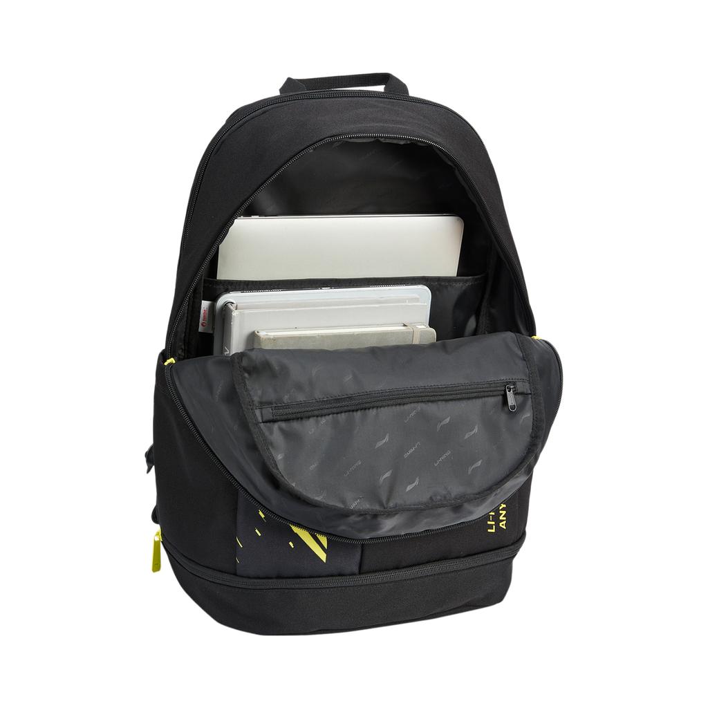 Li-Ning Large Capacity Comfortable Casual Polyester Backpack Unisex Backpack Black Yellow ABSV133-1