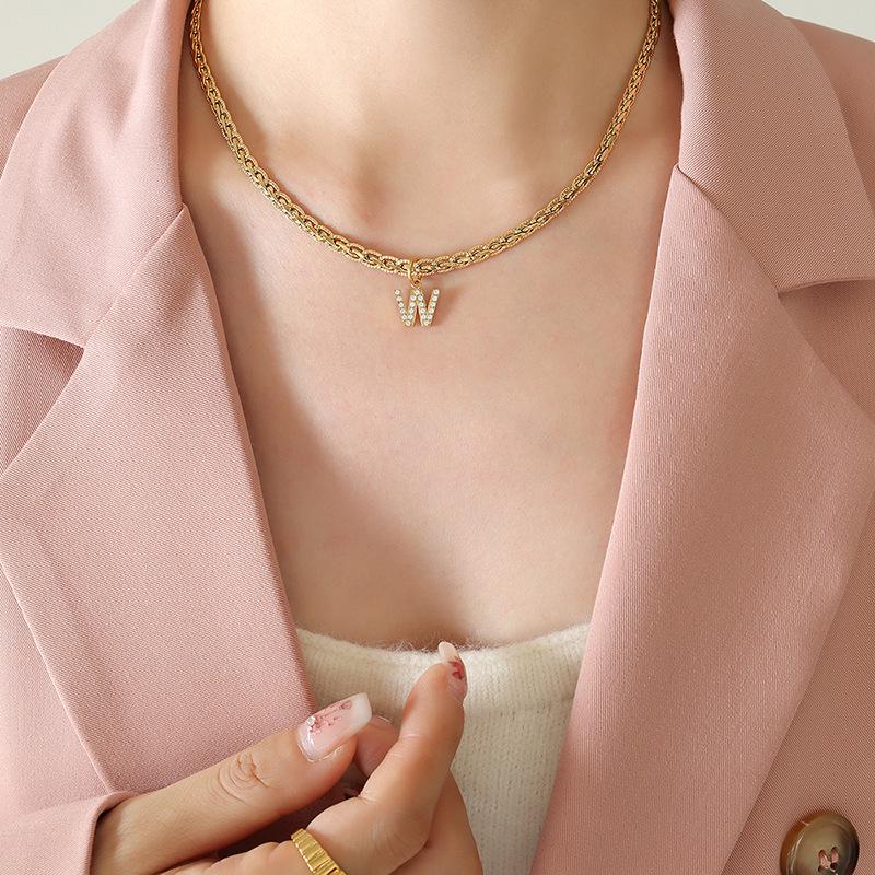 European-American Trendy Geometric Zircon Letter Pendant Necklace with Dragon Bone Chain