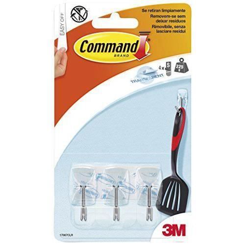 Command 17067CLR-Pack de 2petits crochets pour ustensiles avec bandes adhésives plastique Transparent - 87531