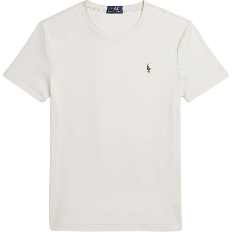 

Мужская футболка Polo Ralph Lauren однотонная с вышитым логотипом, приталенная, с круглым вырезом, короткий рукав, топ, кремовый, MNPOTSH1N822298-101 S