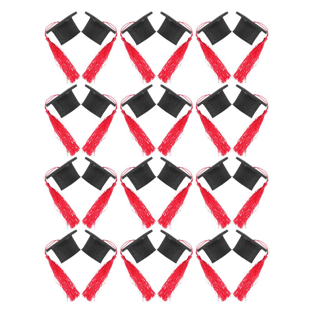 24Pcs Mini Graduation Hats with Tassel Red Felt DIY Cupcake Toppers for Class of 2025 Party Favors Bottle Top Decor Wine