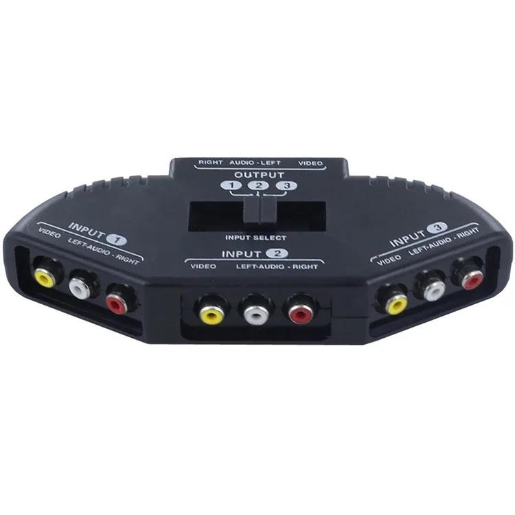 3-Way Audio Video AV RCA Black Switch Selector Box Splitter Switch W/ RCA Cable For TV X-box DVD Player Devices Switch 5