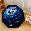 Schalke 04 FC Automatyczny 3-składany Parasol 8-żebrowy Wiatroodporny Składany Parasol Ochrona przed Słońcem i Deszczem na Podróże Zewnętrzne Codzienne Użytkowanie