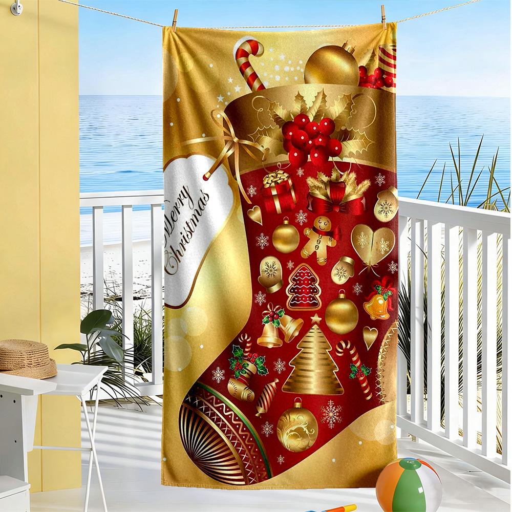 Christmas Beach Towel Quick-Dry Soft Microfiber Comfortable Lightweight Suitable for Swimming, Gym, Camping, Yoga Vacation