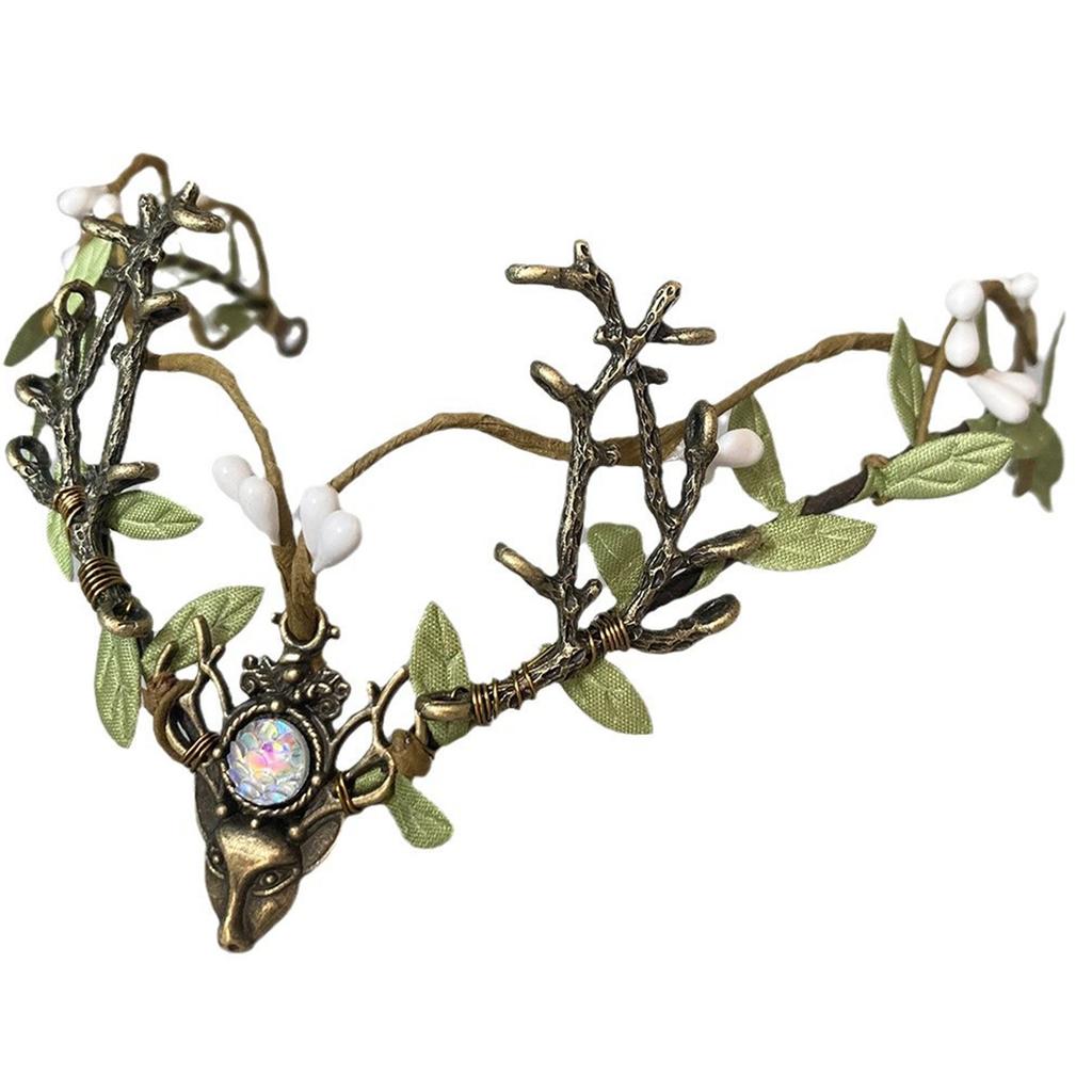 Opaska na głowę z winoroślą, porożami i wróżką winorośli do fryzur inspirowanych naturą, wygodna obręcz do włosów na wesela, festiwale i sesje zdjęciowe