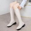 Winter but knee flat heel short heel leather fashion knight boots European and American long boots tall large size