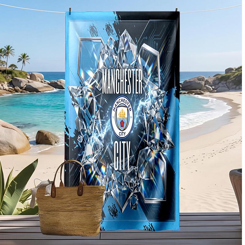 Serviette de plage imprimée Manchester City Séchage rapide Serviette douce Couverture de plage rectangulaire grande portable pour voyage Piscine