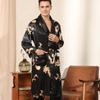 Herren Seiden-Nachthemd und Hose Zweiteiler, dünner langärmeliger Pyjama, große Drachenrobe Bademantel T811 Reverskragen leichter Luxus