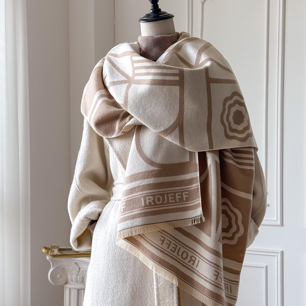 Camellia fashion thickened imitation cashmere scarf women's new winter warm shawl design sense versatile accessories