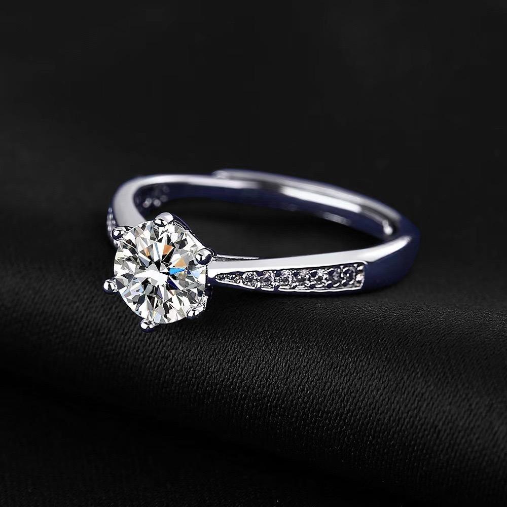 925 Sterling Silver Zircon Adjustable Women's Engagement Ring Wedding Fashion Jewelry Accessories