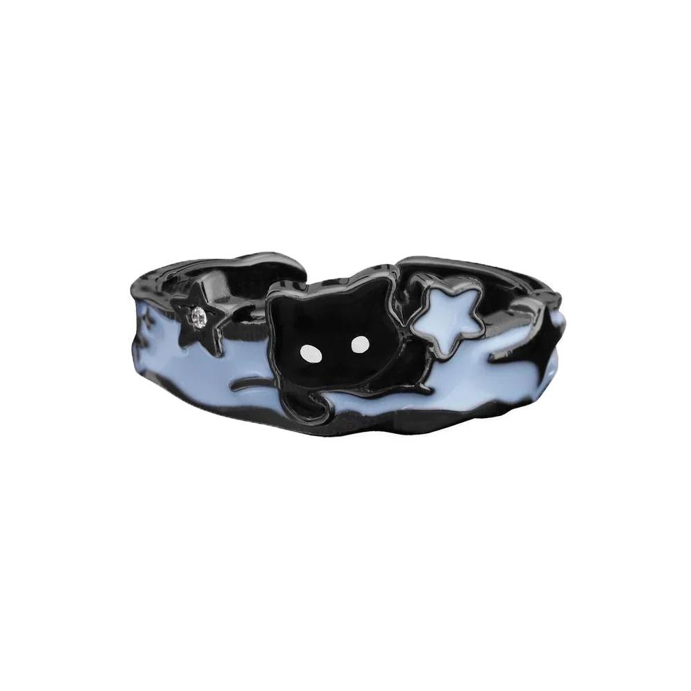 Delicate Cartoon Cat Dog Rings Puppy Alloy Opening Finger Ring Adjustable Couple Star Rings Gifts чёрный