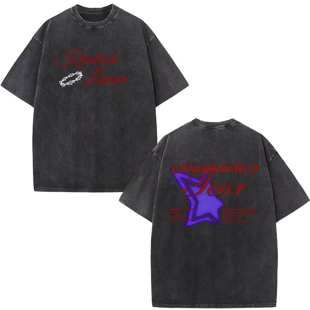 Rapper Kendrick Lamar DAMN Washed Tshirt Mens Women Clothing Fashion Vintage Casual Oversized Short Sleeve T Shirts Streetwear