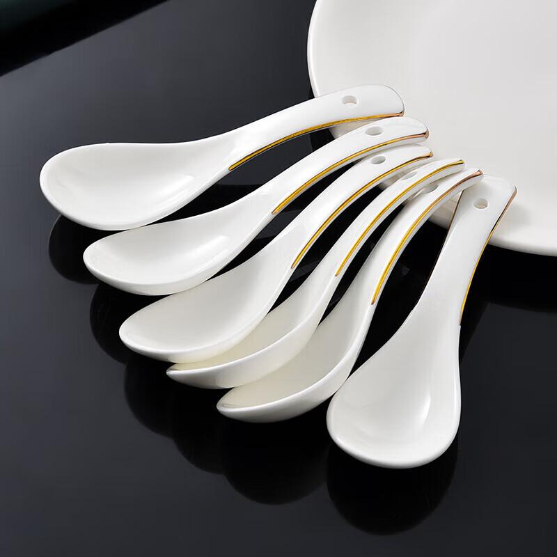 Pure White Ceramic Gold-Trimmed Soup Spoon