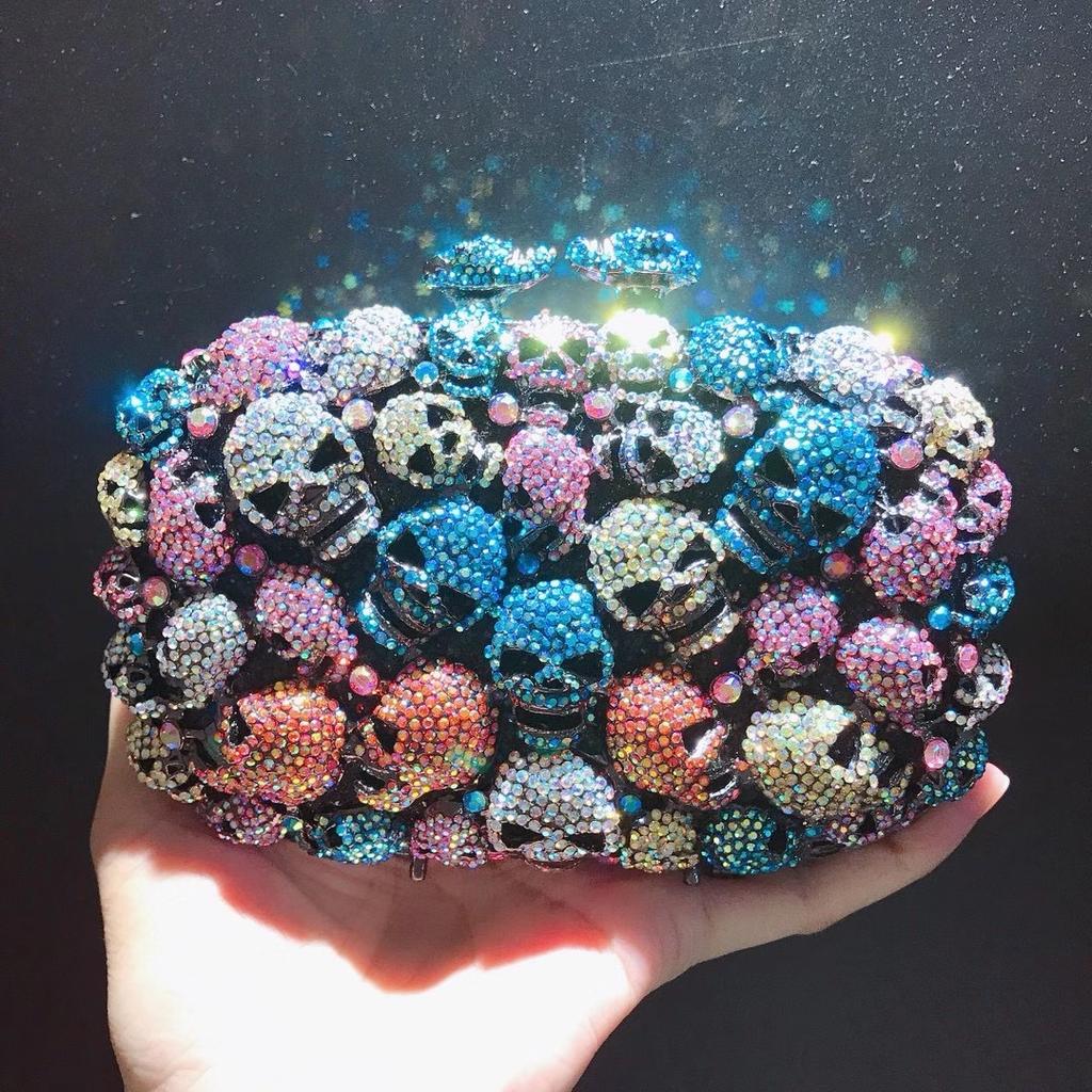 WHTUOHENG Skull Shape White Crystal Black Purse For Party Prom Handbags Luxury Mini Diamond Dinner Clutches Desgin Cocktail Bags