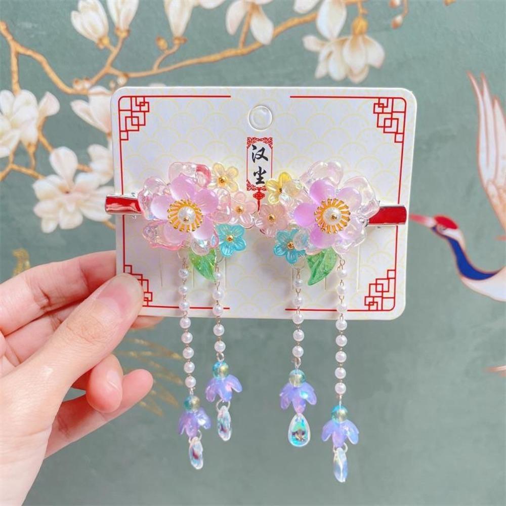 

Fashion Pink Hair Clip Flower Tassel Styling Accessory Hairpins Chinese Style Barrette Hanfu Accessories
