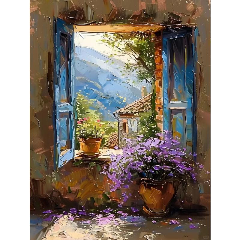 Abstract Colorful Graffiti Town Landscape Canvas Painting Modern Art Window Sea View Aesthetic Posters Prints Living Room Decor