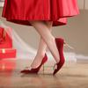 Fashion Fashion New Flocked High Heels Pointed Toe High Heels Women's Red Bridal Shoes