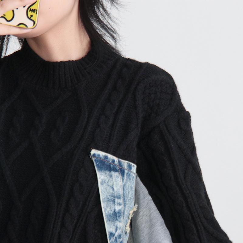 European High-End Denim Patchwork Knit Lazy Sweater, Autumn/Winter 2026 Collection