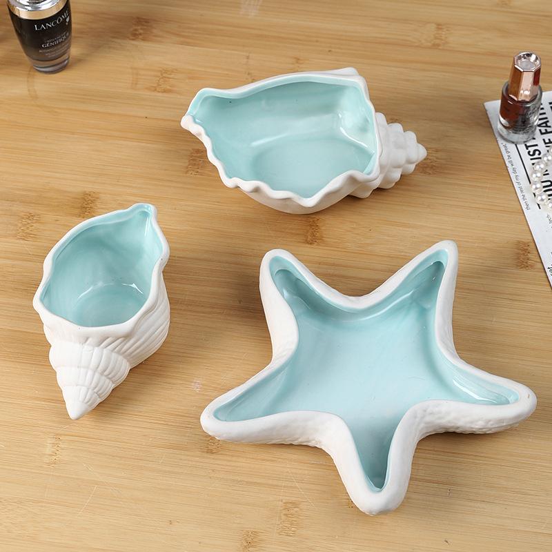 1 ks Keramický šperkovník Tvar mušle Hvězdice Akvamarínová mušle Miska na drobnosti Keramický držák na prsteny Náušnice Dekorativní s oceánskou tématikou