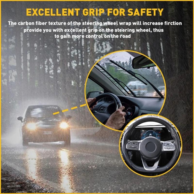 Set Of 2 Elegant Carbon Fiber Design Steering Wheel Covers Strong Natural Fiber Construction Case for Season Use