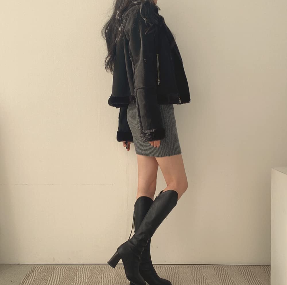Village Knit Casual Mini Ribbed Knit Elegant Long 1265 H&T Women's Dress, Dress, Sweater, Fall/Winter Sleeve, (Free Size, Gray)