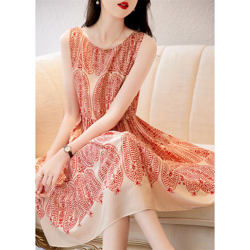 Women s Paisley Print Round Neck Sleeveless Midi Dress XL