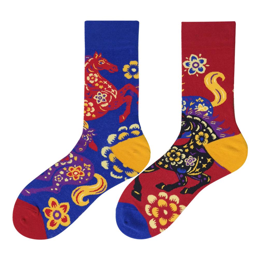 Asymmetric Colorful Christmas Cotton Socks for Couples