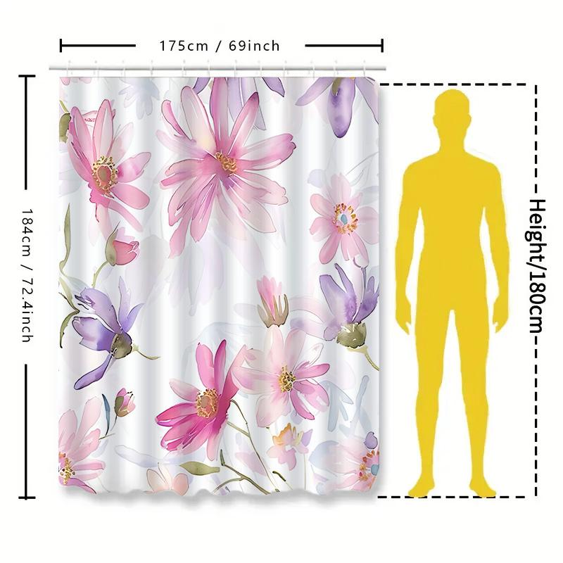 Elegant Watercolor Floral Shower Curtain Adds Charm to Your Bathroom Space Suitable for Wet &Dry Separation Waterproof  Durable