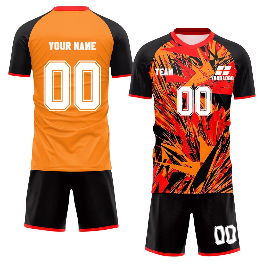 Men's Short Sleeve Two-Piece Soccer Jersey Set Lightweight Breathable Fabric Athletic Sportswear with Graphic Print and Solid Back Design
