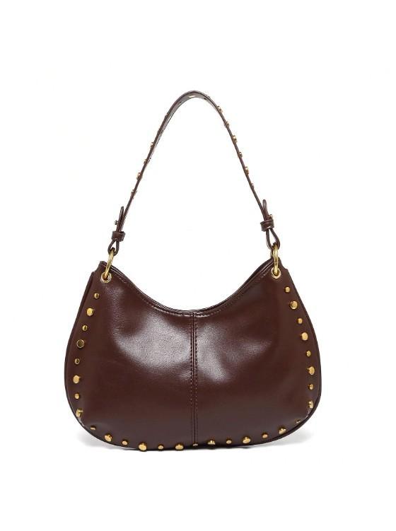 Fashionable and Trendy Underarm Bag, Rivet Handbag, Chain Shoulder Bag, Boston Crossbody Women's Bag, Versatile and Portable