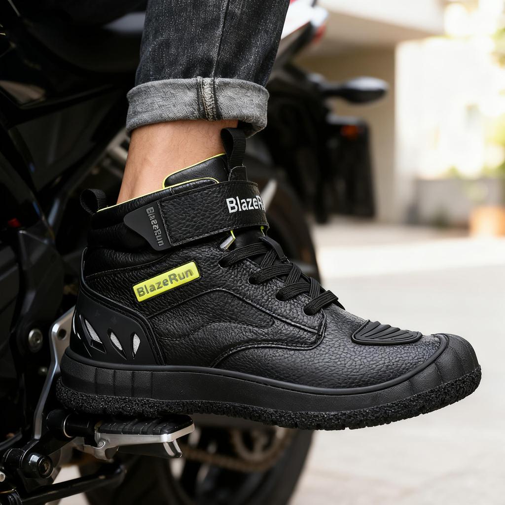 Men's Leather Ankle Motorcycle Riding Boots - Protective Adventure Footwear