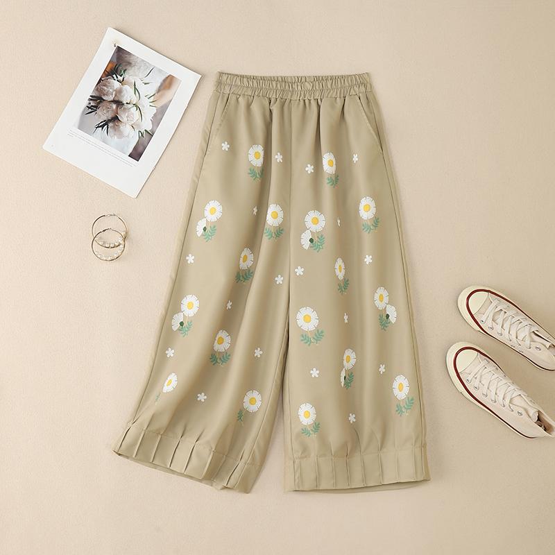 

ZANZEA Women Summer Elaatic Waist Loose Casual Floral Croppe Pants 5XL хаки