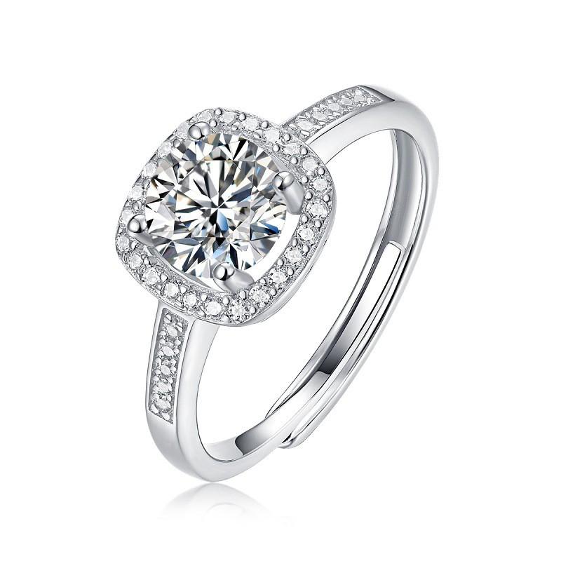 Adjustable Open Ring Women With Moissanite Square Setting Geometric Style Sterling Fashion Jewelry Gift