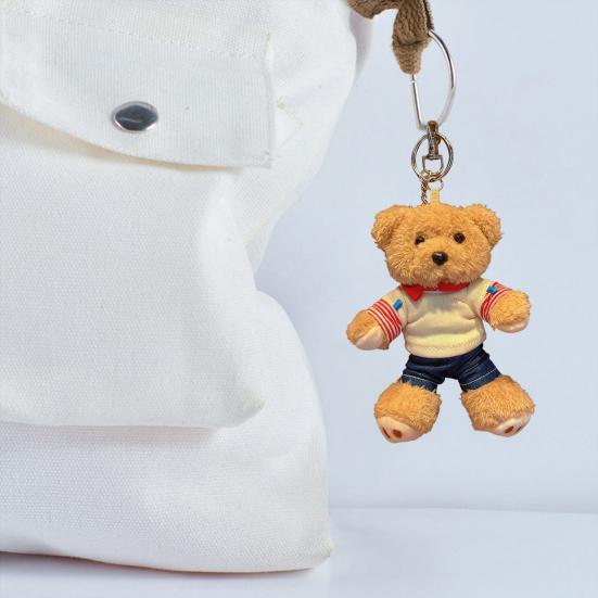 6 Inch Plush Bear Keychain Cartoon Bear Bag Charm Cute Stuffed Animal Keyring for Backpack Handbag Keys Hanging Accessories
