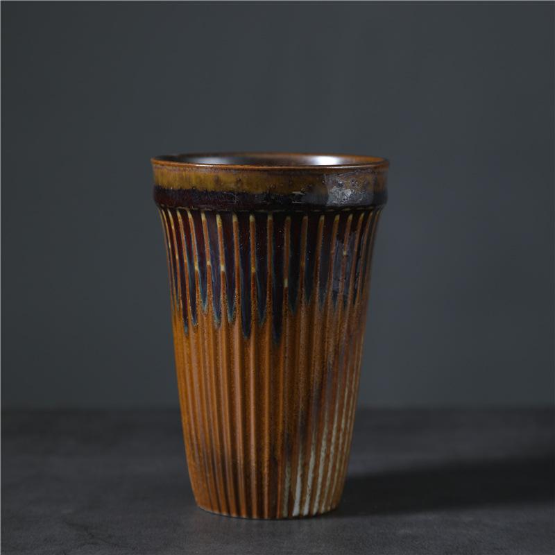 Cana de cafea ceramică cu dungi verticale, stil european, pentru acasă, pentru micul dejun, retro, cu schimb de cuptor, cană pentru cuplu, cană de cafea
