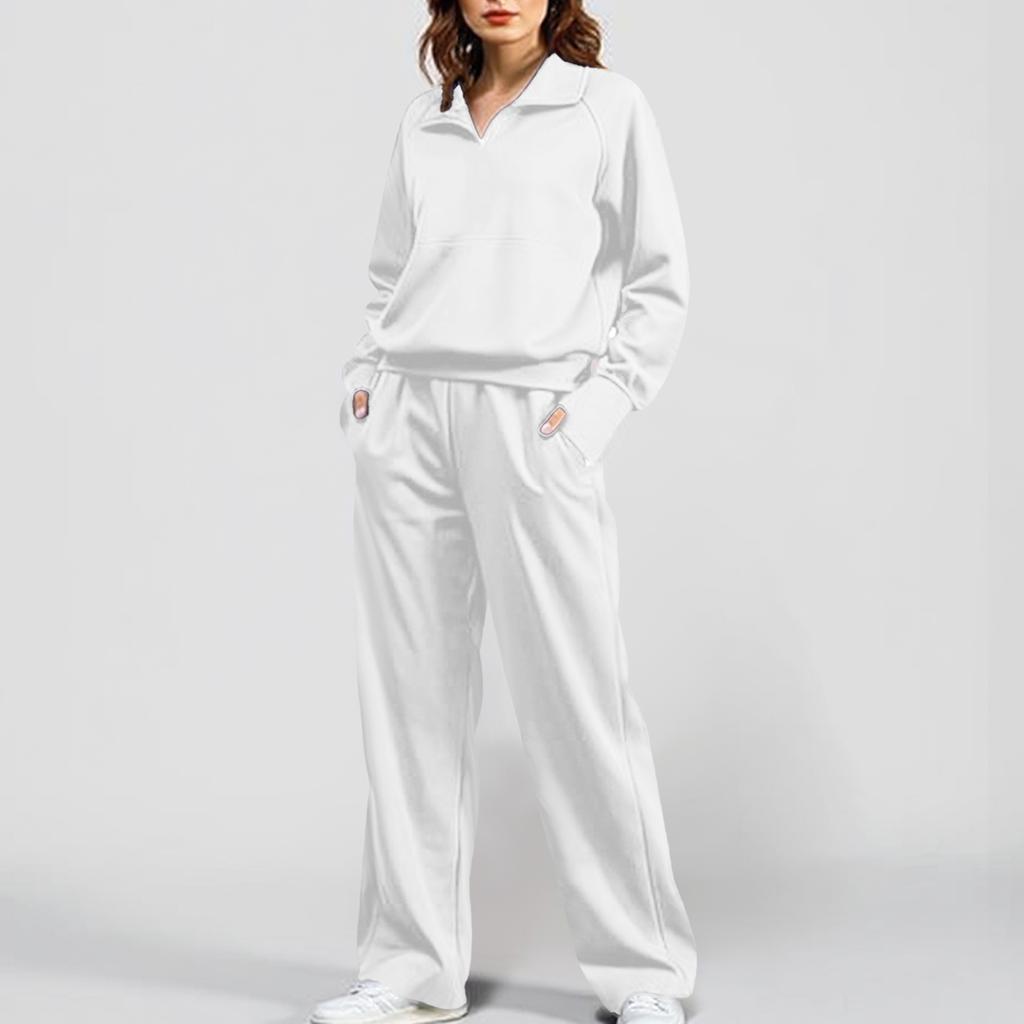 Women's 2-piece Set With Stand-up Collar, Half-zip Sportswear, Loose Sweatshirt, Fashionable Wide-leg Pants And Sweatpants Suit