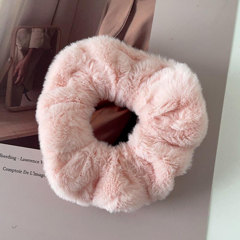 Autumn And Winter Pink Combination Set Plush Large Intestine Hair Band Pleated Sweet Hair Accessories Imitation Rabbit Hair Teddy Hair Knitted