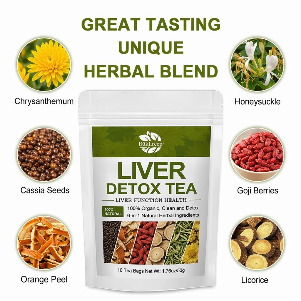 Liver Detox Tea, Chinese Kidney & Liver Detox Herbal Tea Support Kidney Healthy Function with 6 Precious Ingredients Formula
