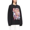 We11done FW22 Cartoon Character Print Streetwear Round Neck Long Sleeve T-Shirt Unisex Tops Black WD-TT3-22-862-U-BK