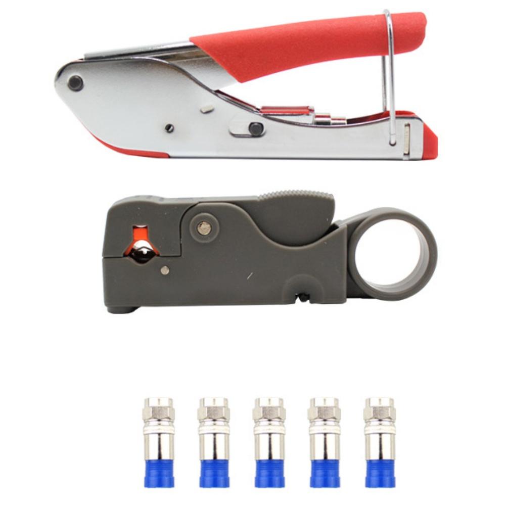 

1set Coaxial Cables Compression Pliers Electricity Tool Set With F Connectors Tool Rotary Stripper Cable Wire Stripper China Mainland