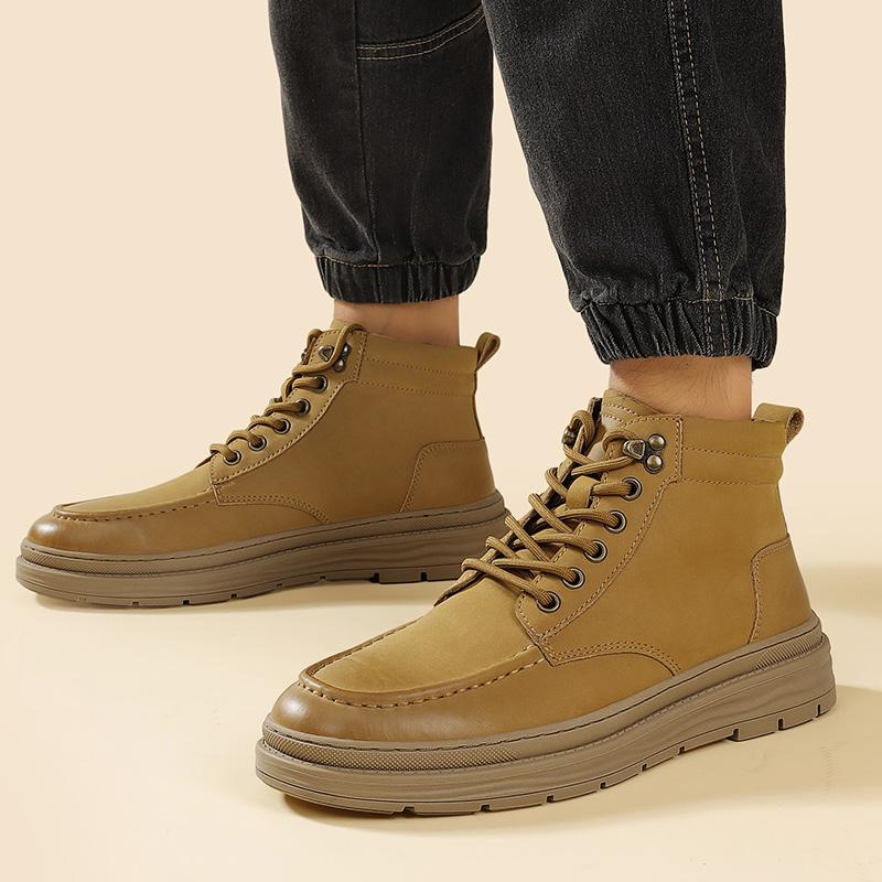 Herrenstiefel Schnürstiefel Herbst Winter Plüsch Warm Herren Baumwollschuhe High Top Arbeitsstiefel Outdoor Mode Warme Schneestiefel Abriebfest