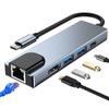 5in1 HUB USB-C to USB-C USB-A HDMI RJ45 Splitter - Gray