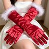 Elbow Length Satin Long Gloves Feather Trim Elbow Length Gloves Feather Trim Gloves  Cosplay
