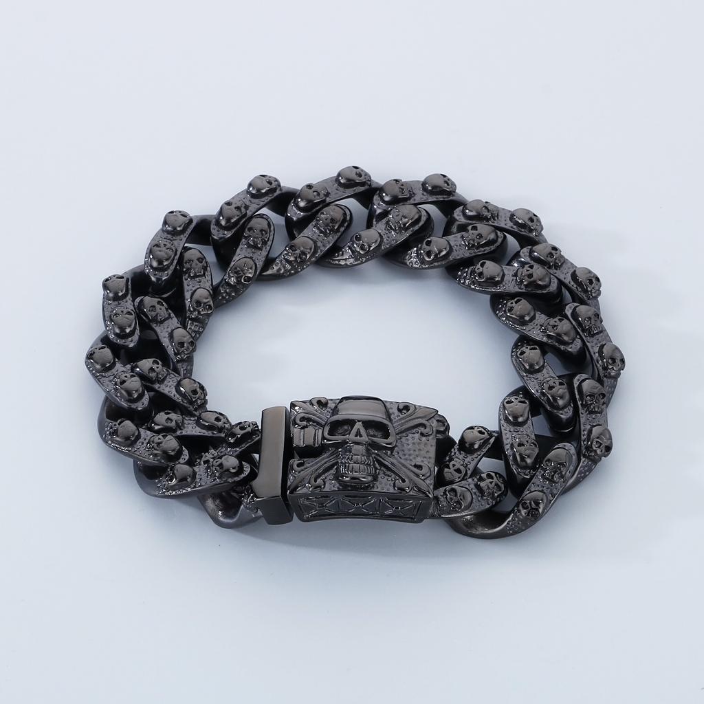Punk Skull Charm Bracelets For Men Stainless Steel Cuban Chain Men Bangle Bracelet Silver Black Color Skeleton Jewelry
