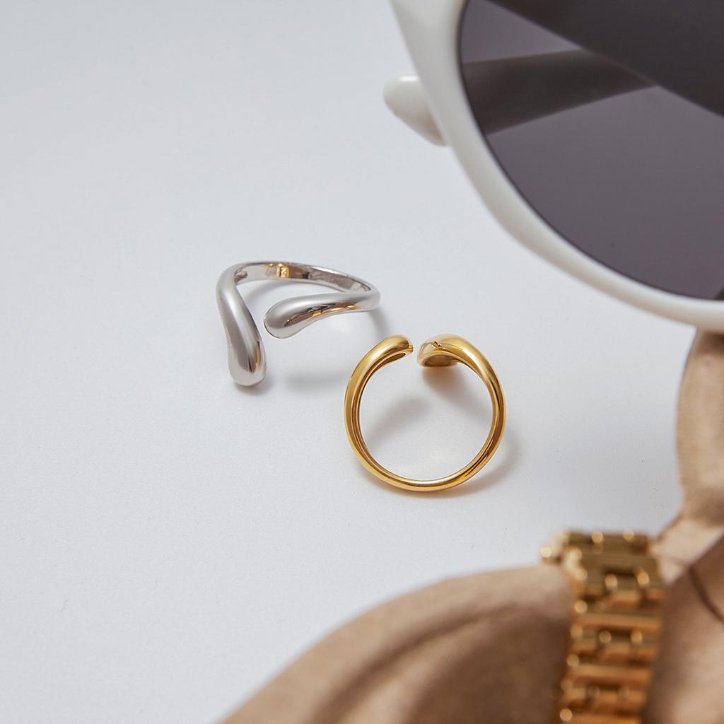 Youthway Irregular Drop Adjustable Open Ring Stainless Steel Metal Finger Jewelry Distinctive Glossy Minimalist Ring For Gift