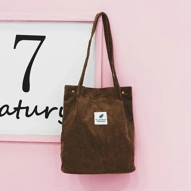 

Corduroy Bag for Women Shopper Handbags Environmental Storage Reusable Canvas Shoulder Tote Bag School Bags Girl Christmas Gift